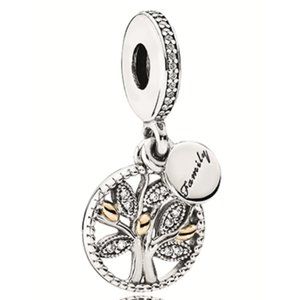 PANDORA 14K Gold & Sterling Silver Sparkling Family Tree Dangle Charm 791728CZ